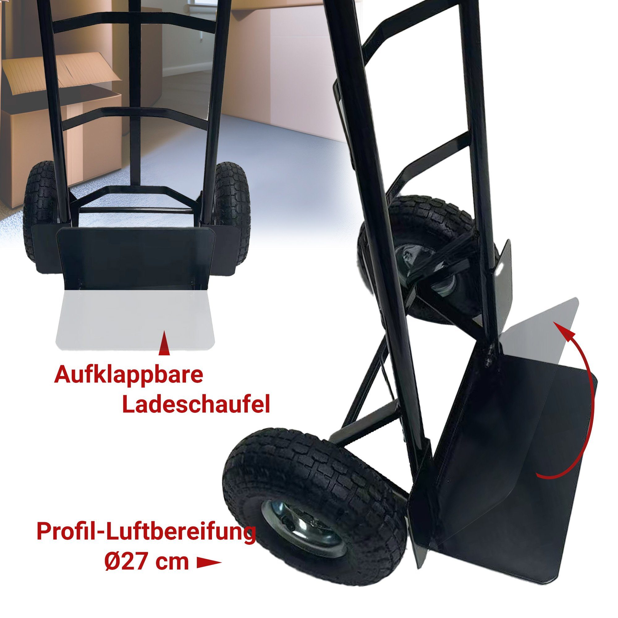 TRISENS Treppensackkarre, Aufklappbare Transportkarre mit Sicherheitsgriffen und Luftbereifung