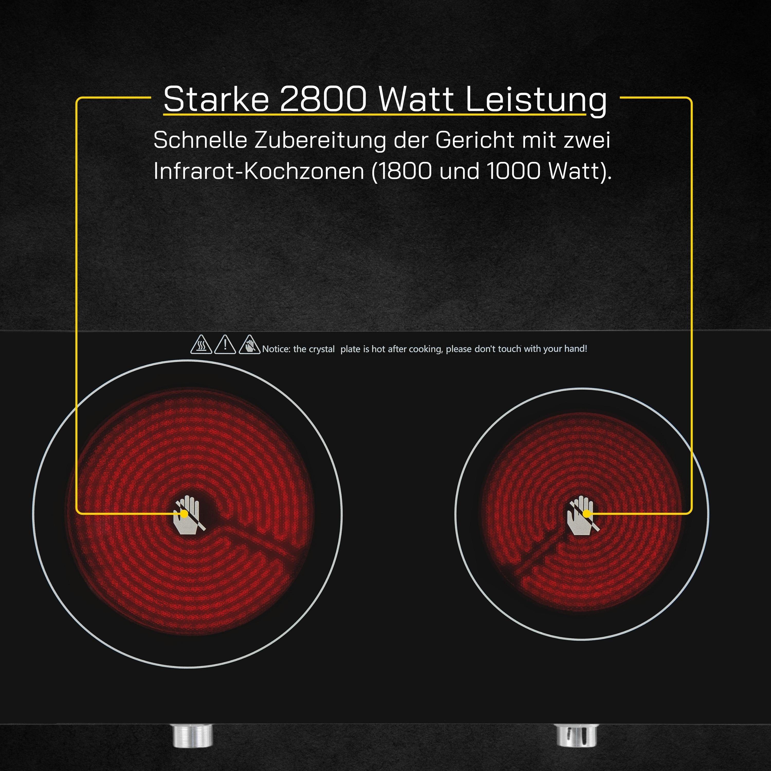 Gutfels Doppelkochplatte COOK 4010, 2 Kochfelder aus Glaskeramik, 2800 W, Temperaturregelung