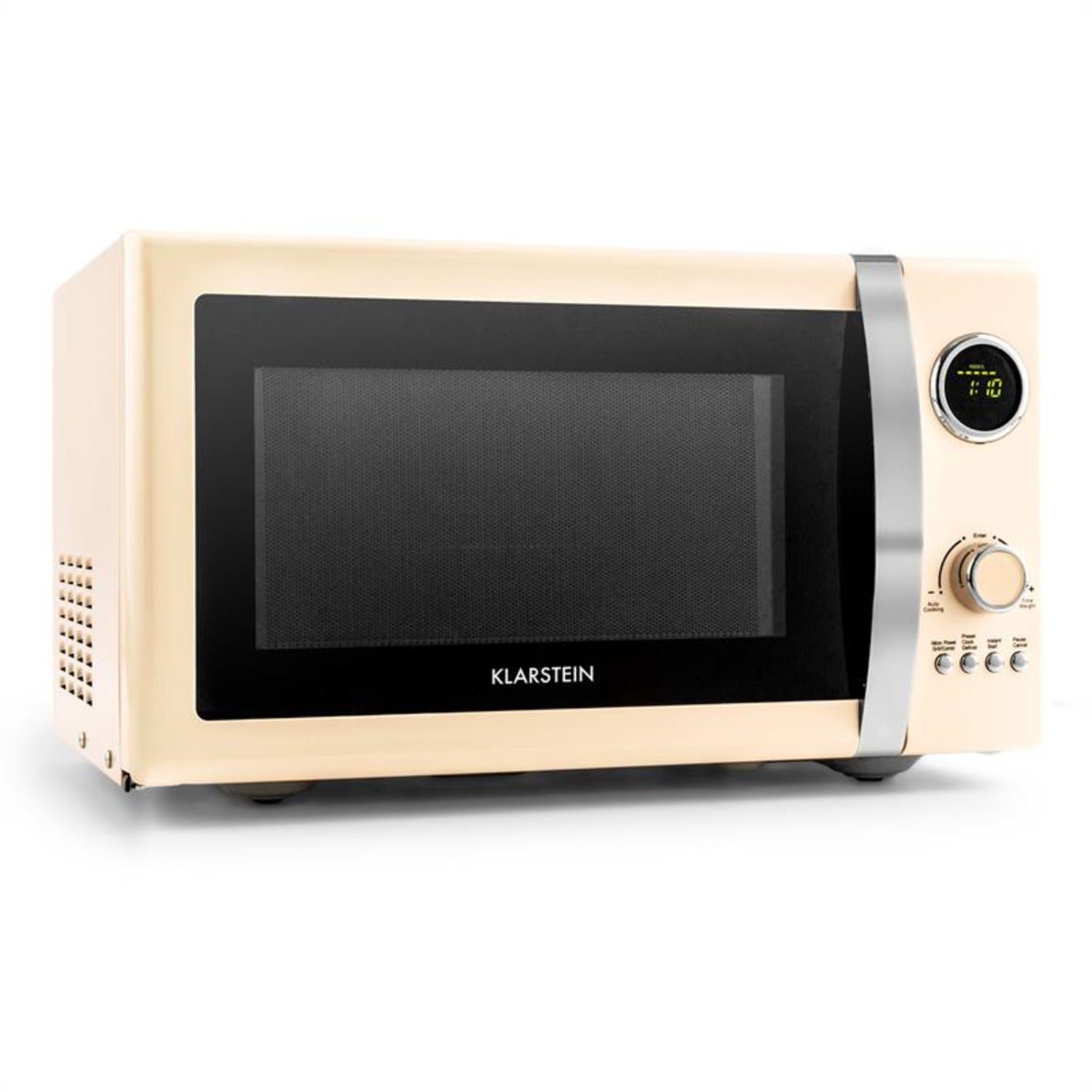 Klarstein Mikrowelle Fine Dinesty 2in1-Mikrowellen-Ofen Retro 23L 1000W 12 Programme creme, Erwärmen, Grillen, Kochen, 2.3 l