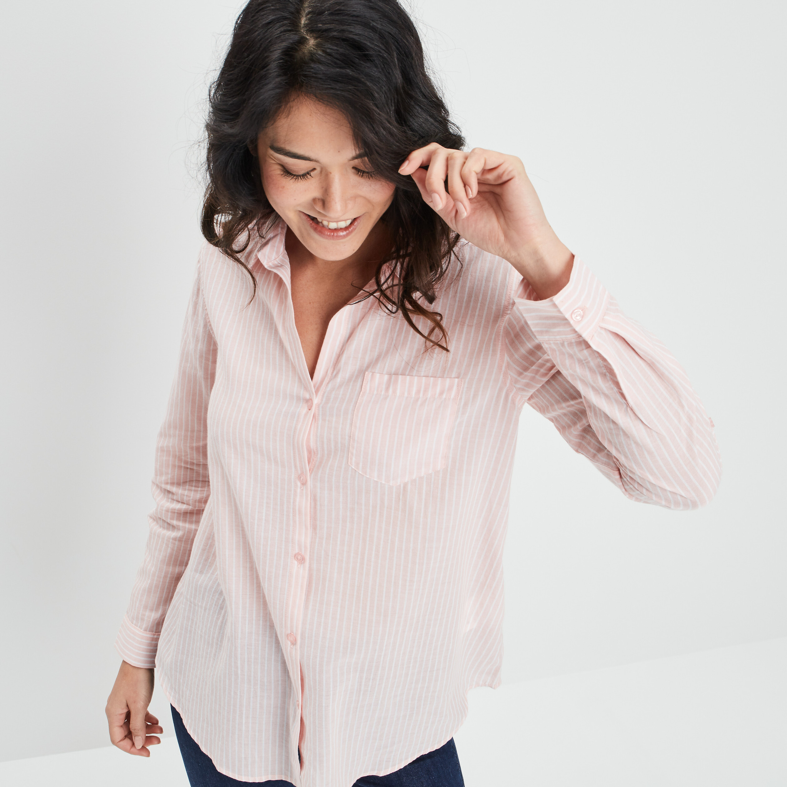 Chemise manches retroussables rose clair femme | La Halle