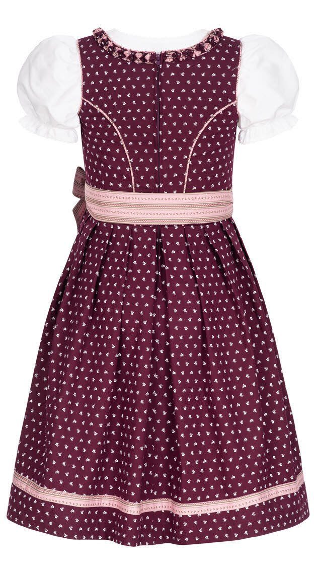 Nübler Dirndl Kinderdirndl 3-teilig Nabilia in Weinrot von Nübler 3 teiliges Set aus Dirndl, Bluse und Schürze, Kinder Tracht im Original bayerischen Stil