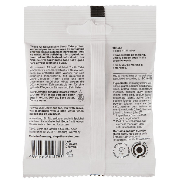 WATERLESS TOOTH TABS, 90 PCS - Zahnpflege