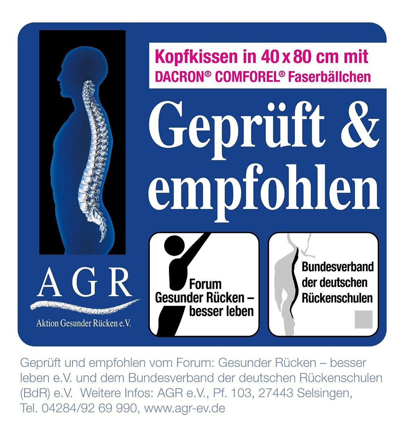 Nackenstützkissen Kissen Basic, Jekatex, Füllung: Microfaser, Bezug: Polyester, Rückenschläfer, Seitenschläfer, Zertifiziert durch die Aktion gesunder Rücken (AGR) e.V.