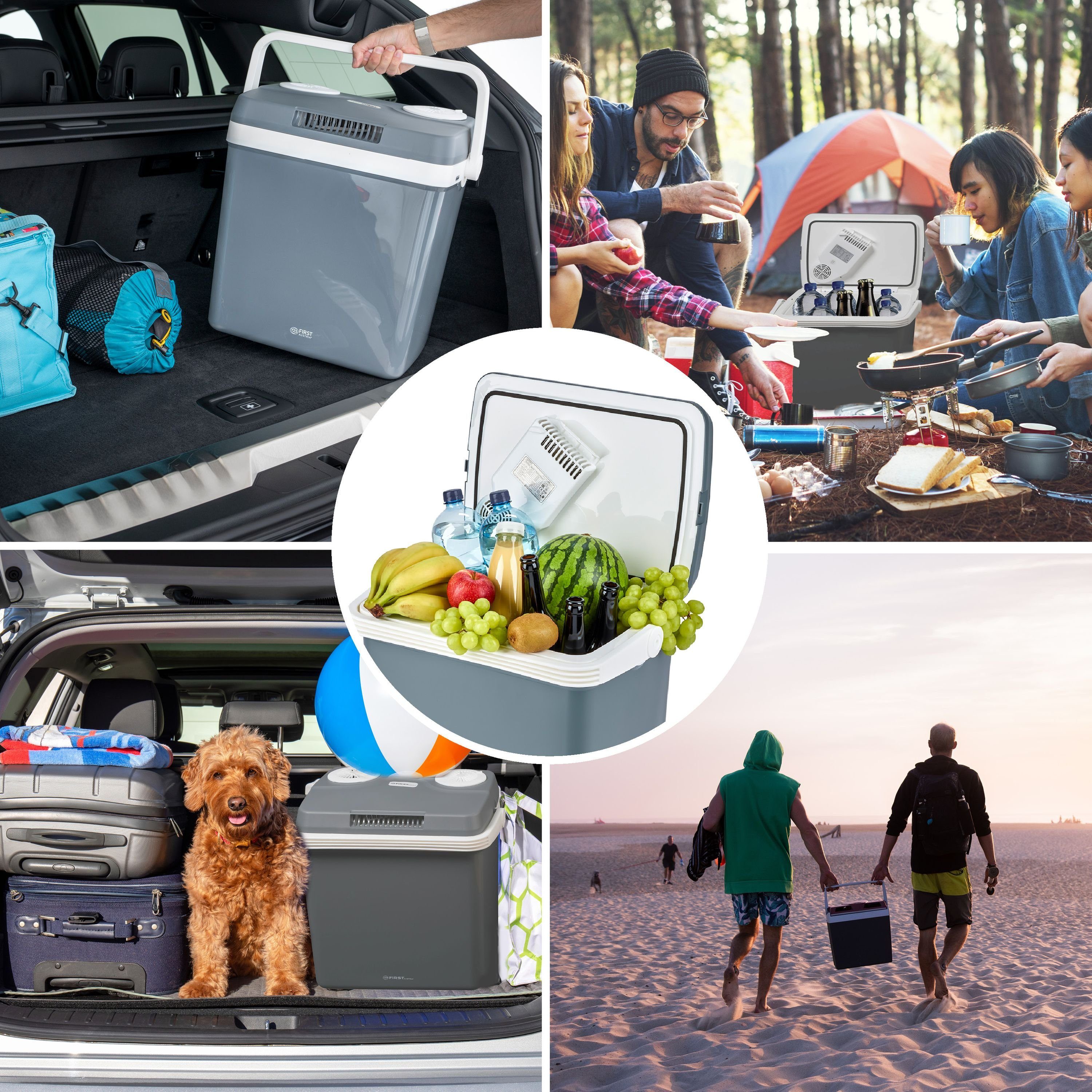 TZS FIRST AUSTRIA Elektrische Kühlbox elektrische Kühlbox, 32L, 12V /230V Anschluss, 12-V-Stecker fürs Auto, für Camping, Festivals, Reisen, mit Kühl- und Warmhaltefunktion