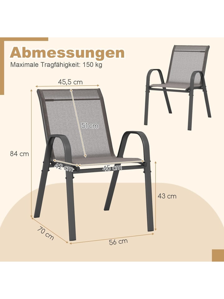 COSTWAY 4er Set Gartenstühle 56x70x84cm in Grau günstig kaufen onesize