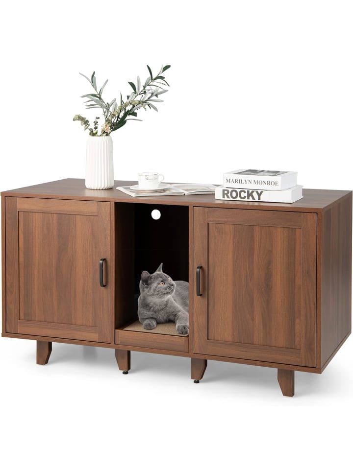 COSTWAY Katzenschrank mit 2 Türen 120x52x65cm in Hellbraun günstig kaufen 120 cm