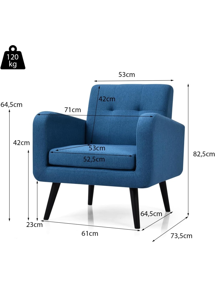 COSTWAY Ohrensessel mit Armlehnen in Blau günstig kaufen onesize