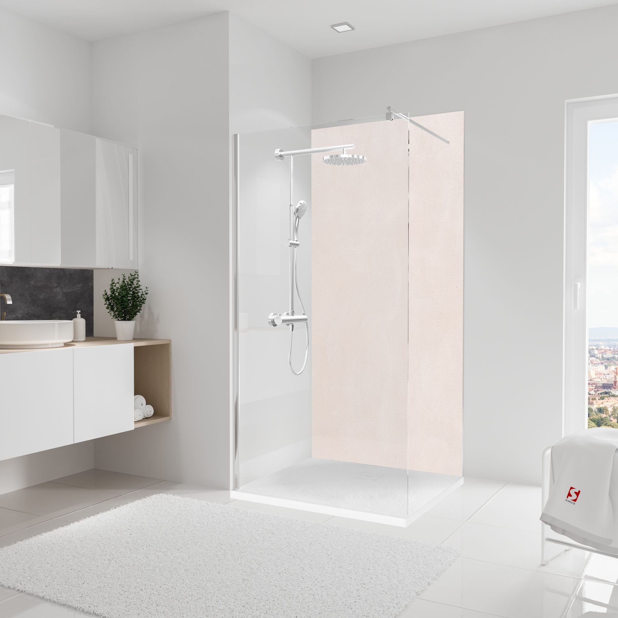 Schulte Badrückwand DecoDesign Dekor Putzoptik Beige, (1-tlg), Wandverkleidung, fugenloser Fliesenersatz, Duschrückwand