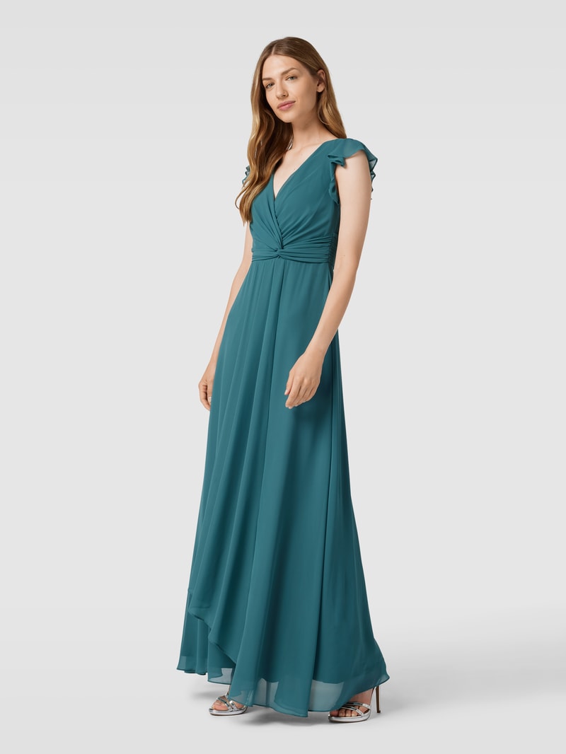 Abendkleid in Wickel-Optik in smaragdgrün meliert