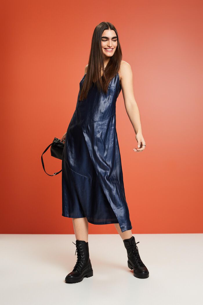 Slipdress im Metallic-Look, Twist-Detail hinten