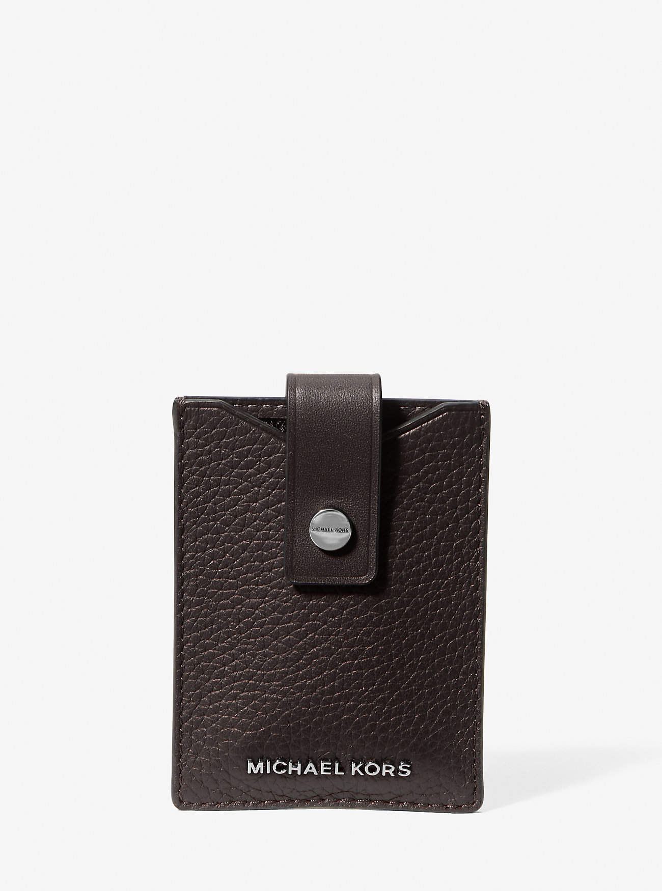 Portacarte con chiusura a scatto in pelle martellata Hudson - CIOCCOLATO