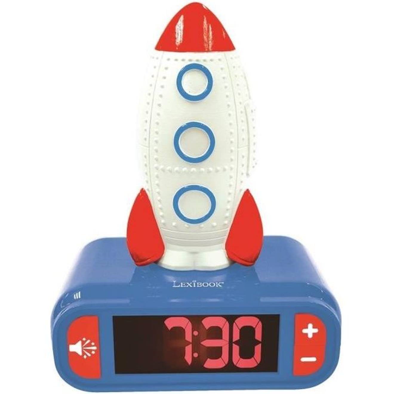 Un super design avec la fusée qui s'éclaire pendant quelques minutes en appuyant dessus. bleu