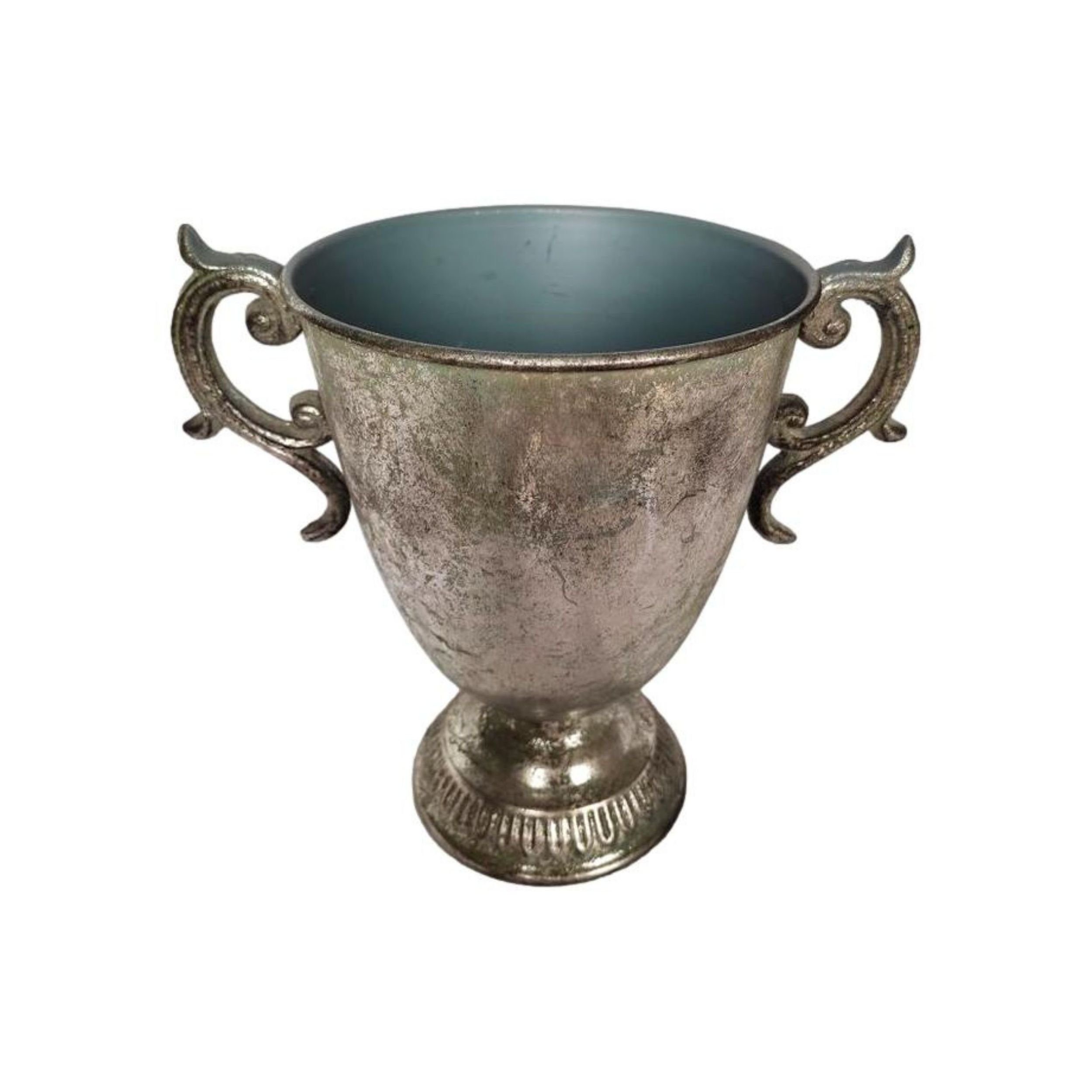 DekoTown Übertopf Pokal Schale Übertopf Silber 22cm