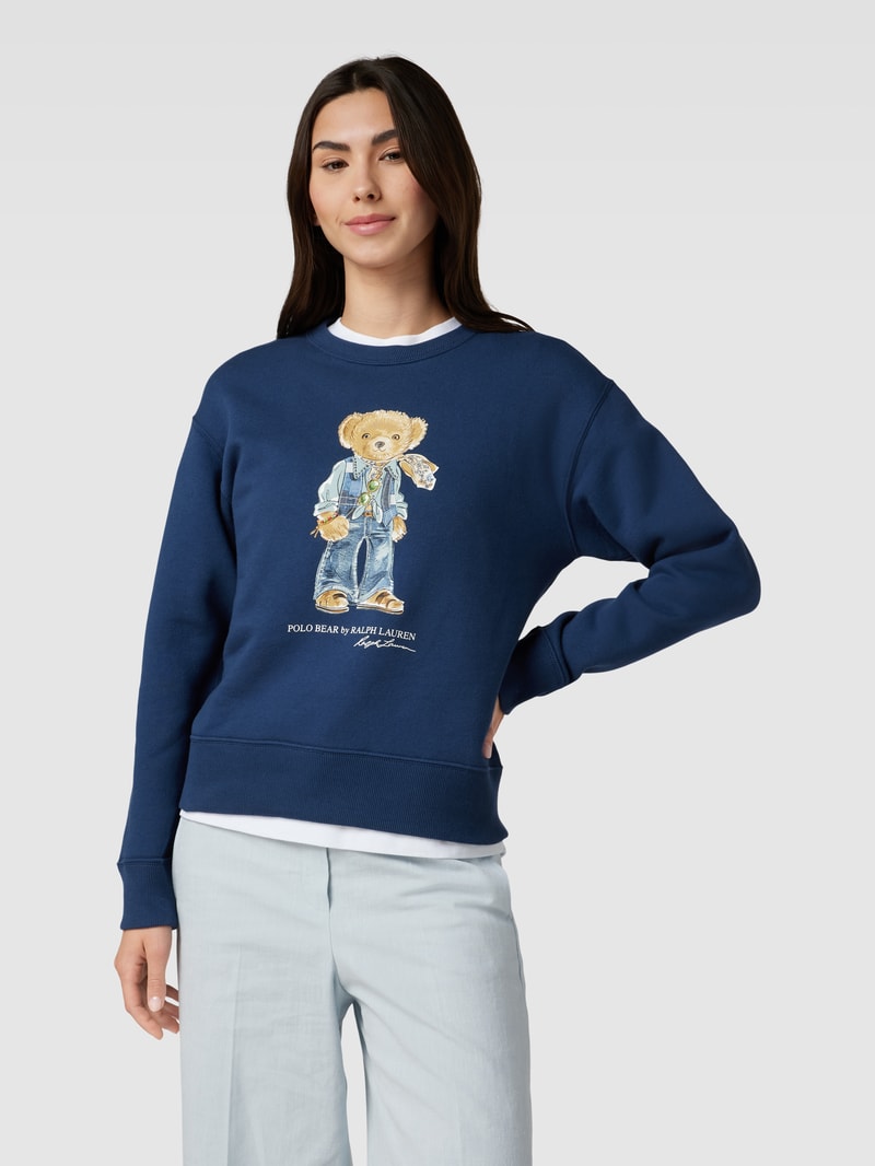 Sweatshirt aus Baumwoll-Mix mit Motiv-Print in marineblau