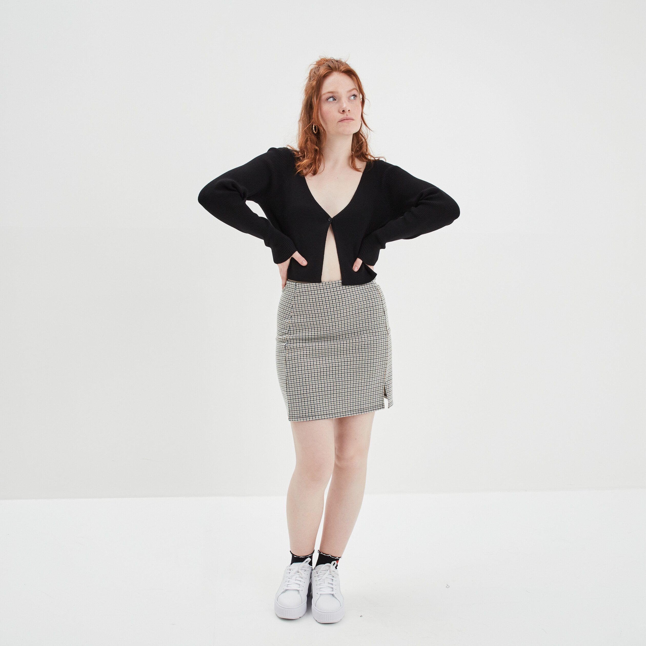 Jupe courte droite avec fente beige femme | La Halle
