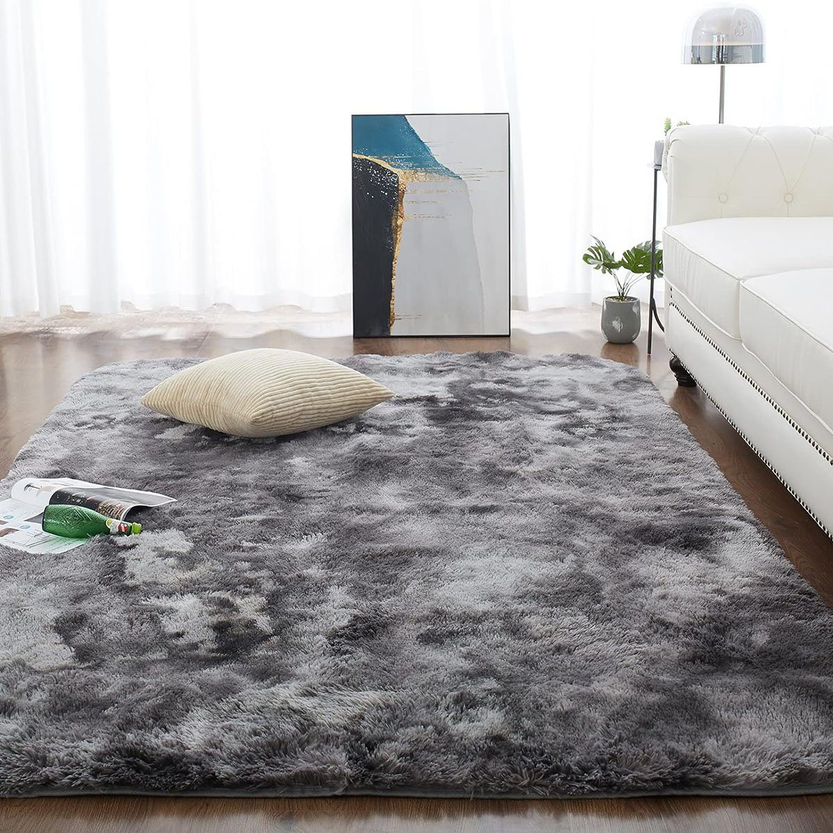 Antirutsch Teppichunterlage Teppich Wohnzimmer Shaggy Hochflor Schwarz Langflor, YYV, (1-St), Kinderzimmer Modern Batik Jugendzimmer Flauschig Groß