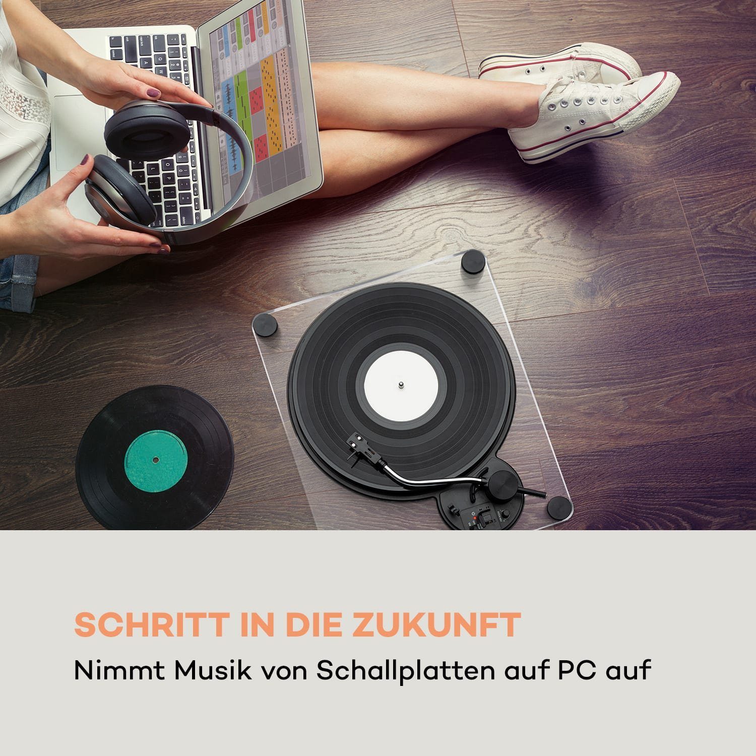 Auna Pureness Plattenspieler (lässt sich per AUX mit einer Anlage und per USB mit dem PC verbinden)