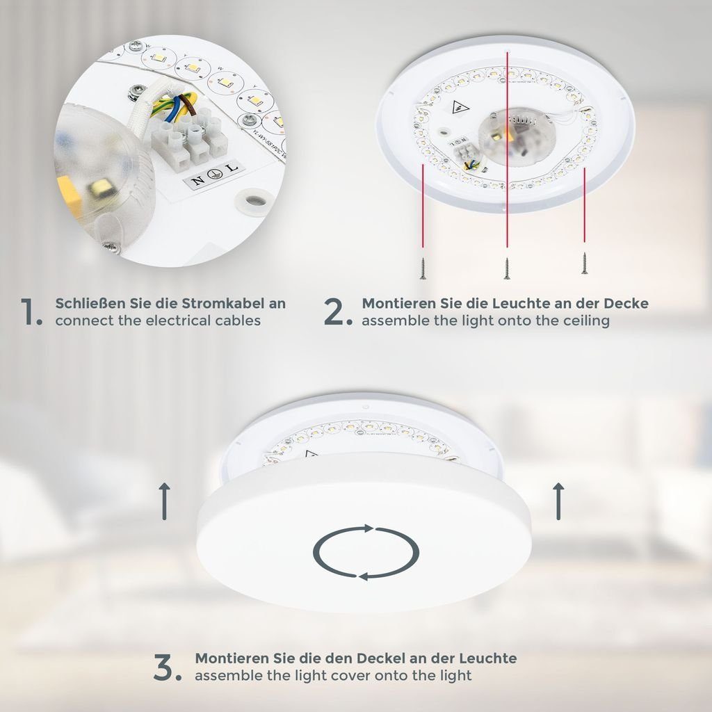 B.K.Licht Deckenleuchte Badezimmerlampe 12W CCT 1.200lm IP44 Weiß - BKL1526, Dimmfunktion, LED fest integriert, Farbwechsler, Kaltweiß, Neutralweiß, Warmweiß, Farbtemperatursteuerung 3000K-6500K Fernbedienung Weiß