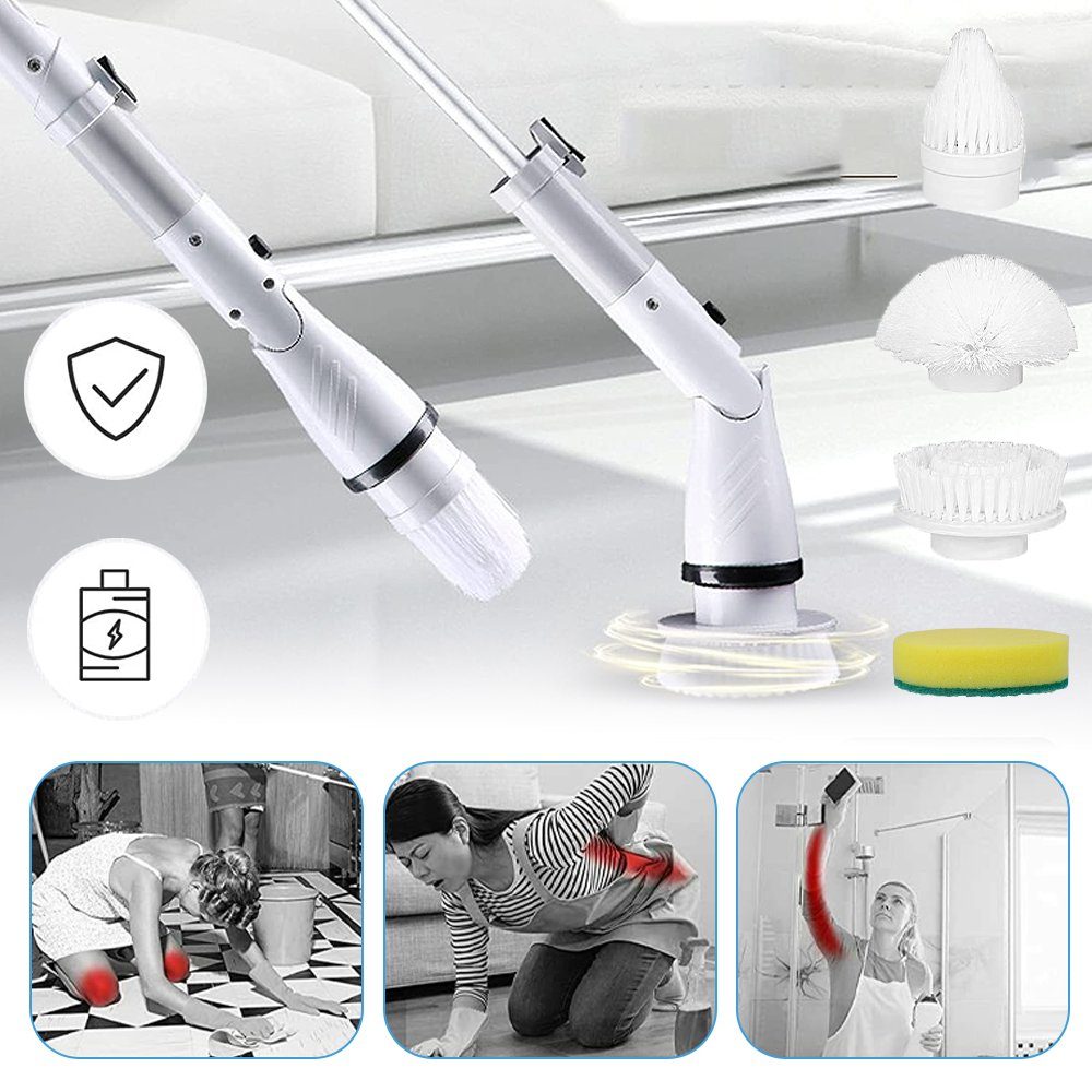 AKKEE Reinigungsbürsten-Set Elektrische Reinigungsbürste mit 5 Bürstenköpfe, Bad / Badewannen / Fugen / Kanten / Fliesen / Boden / Waschbecken, (1-tlg., Mit 5Austauschbaren Bohrbürstenköpfen &Verstellbaren Teleskopstangen), Reinigungsbürste Elektrisc