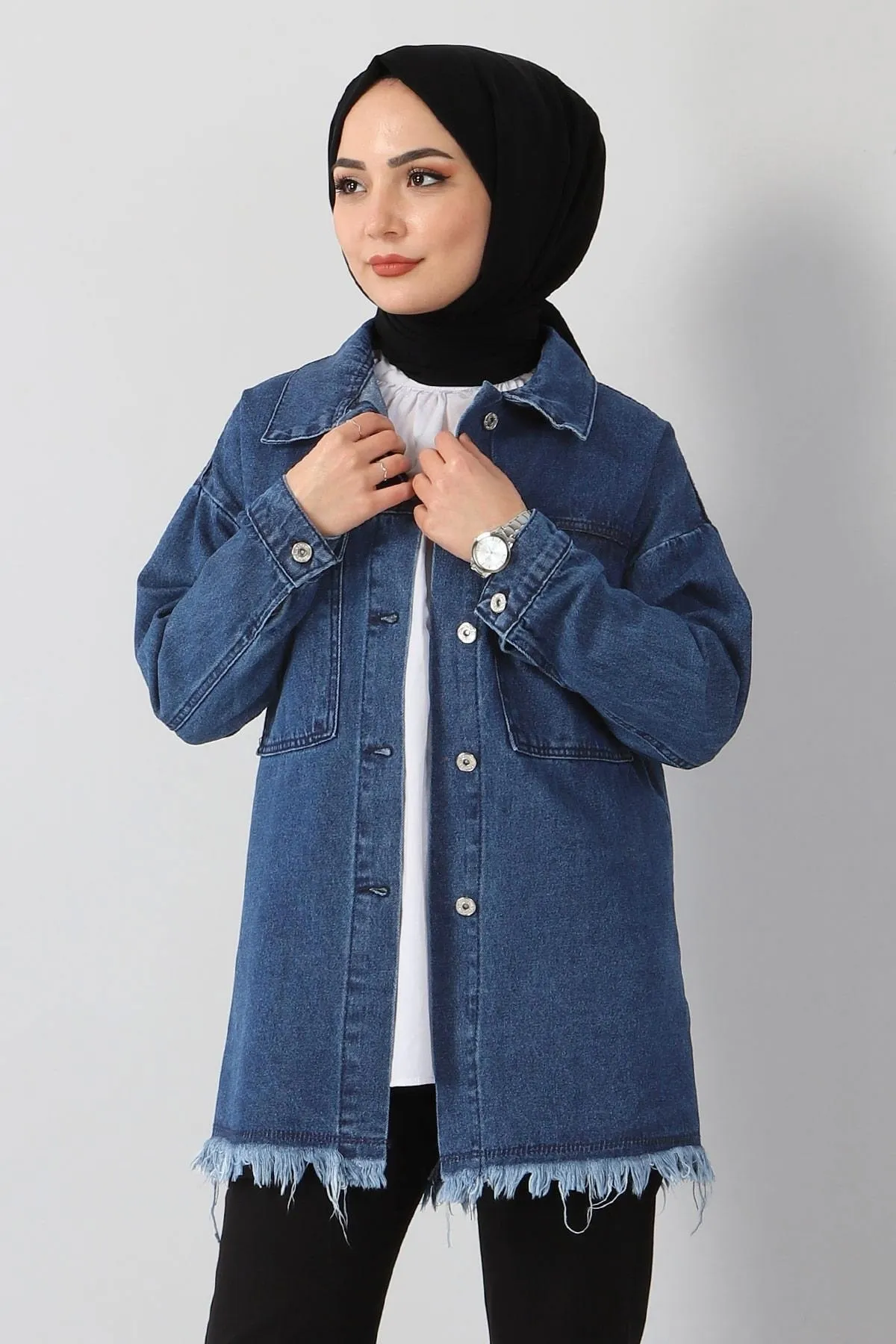 Modamihram  Quasten-detaillierte Jeansjacke Light Denim 6011