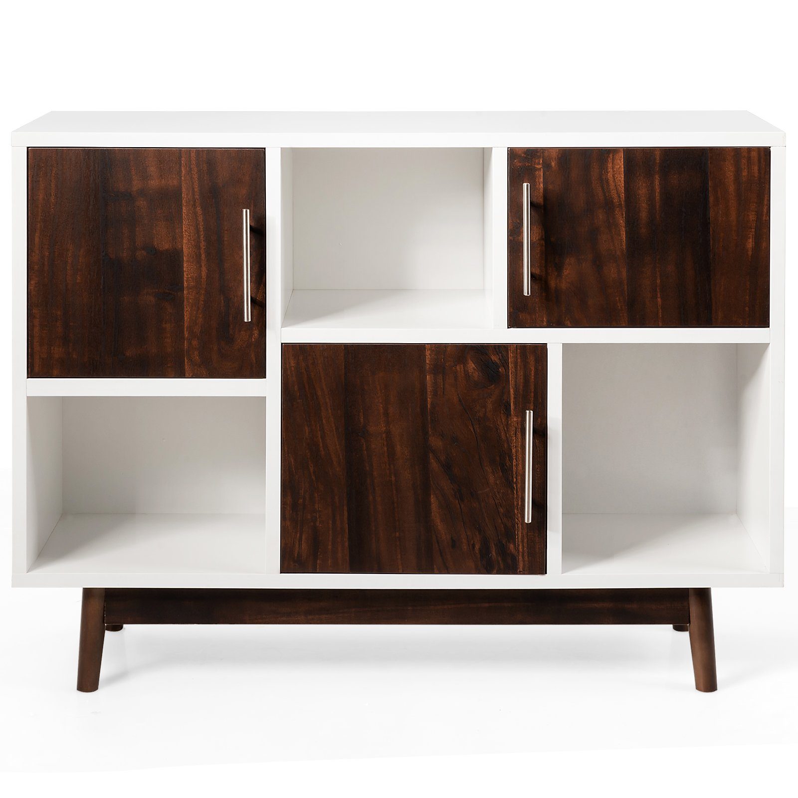 COSTWAY Sideboard, Bücherregal mit Türen & 6 Fächern, 102x33x76cm