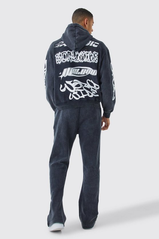 Kastiger Oversize Trainingsanzug mit Print und Kapuze