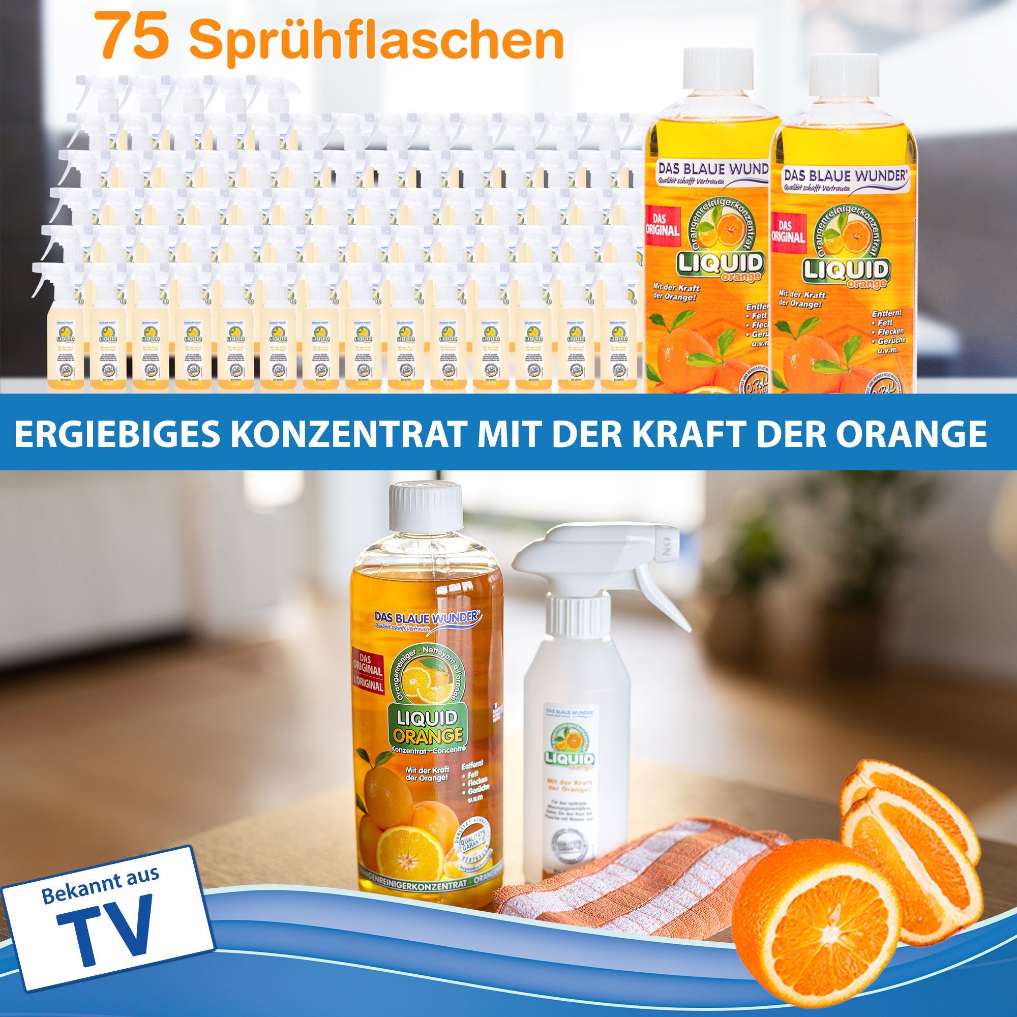 Das Blaue Wunder® Liquid Orange Orangenreiniger Universalreiniger inkl. Sprühflasche Reinigungskonzentrat (2-St)