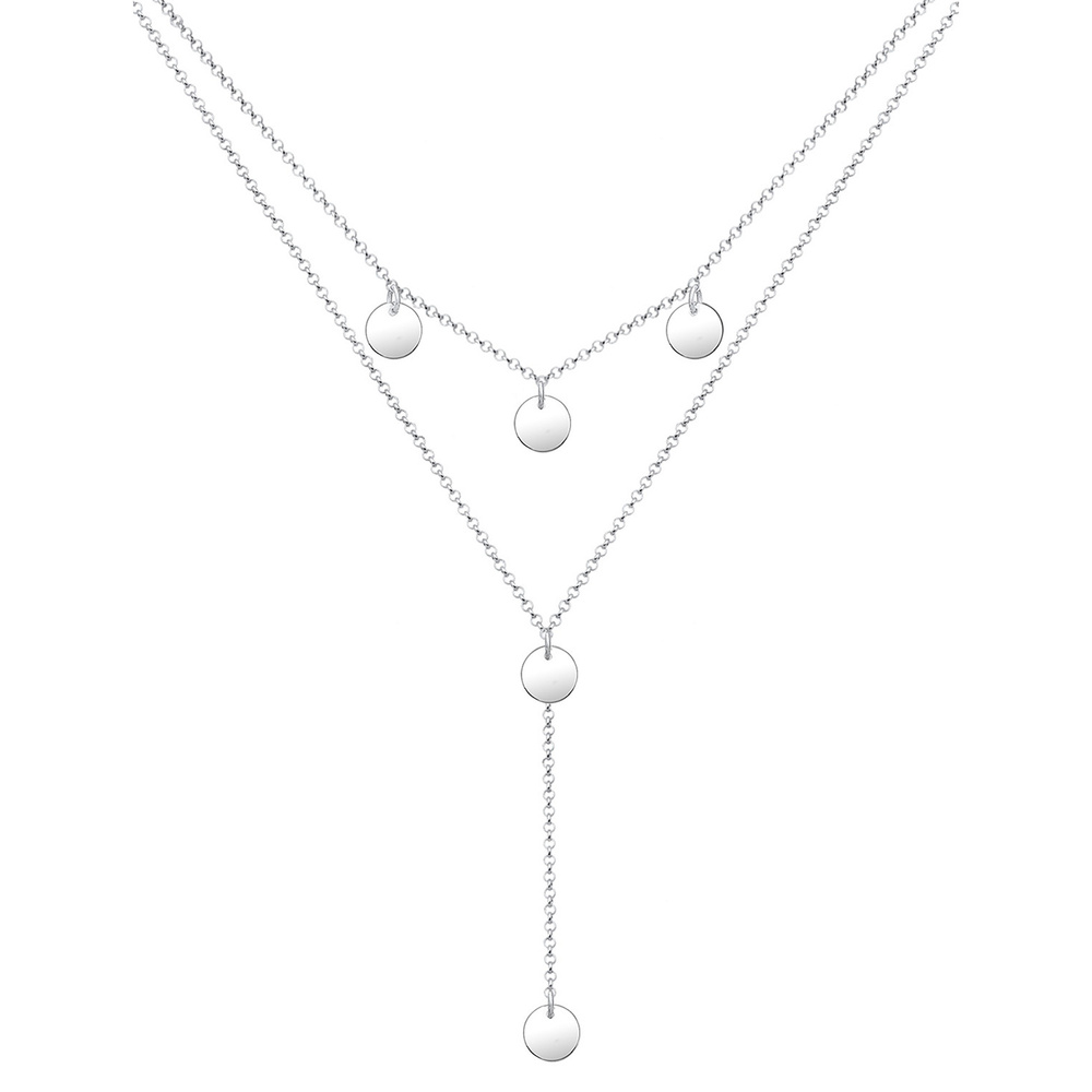 Elli Elli Collier Femmes Chaîne en Y Géo Couches Cercle Plaquette en Argent Sterling 9 collier