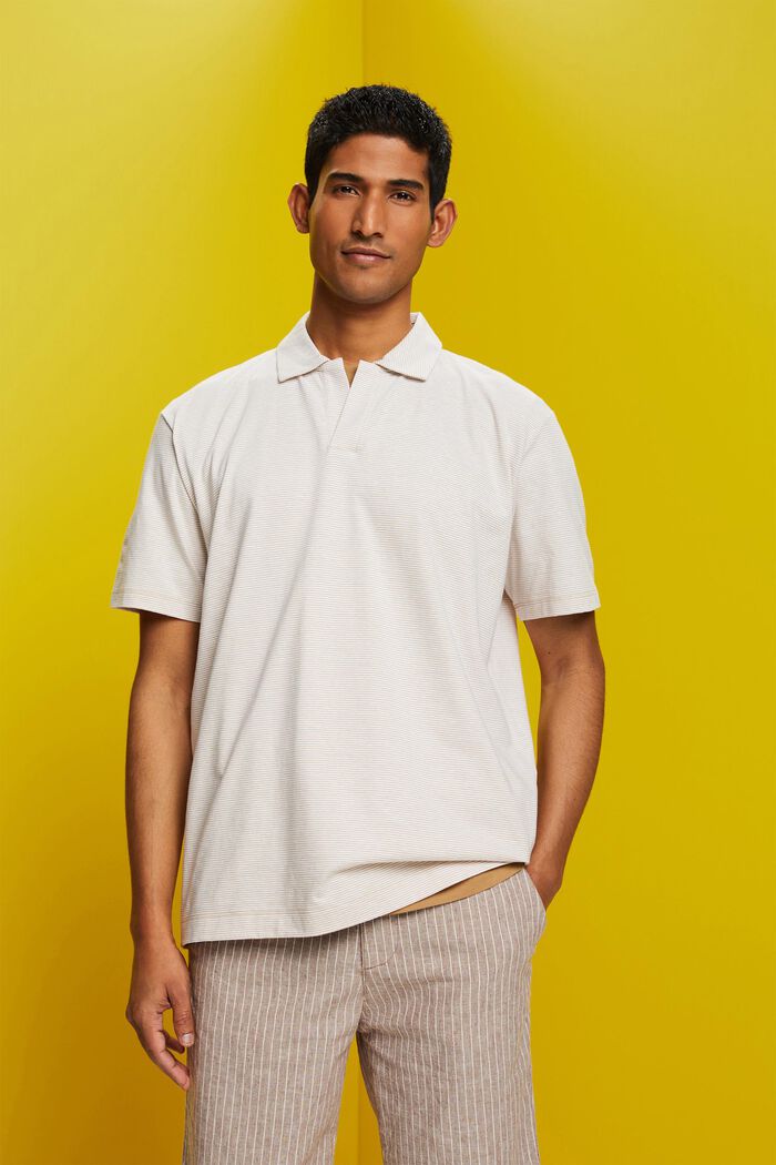Gestreiftes Jersey Poloshirt, Baumwolle-Leinen-Mix