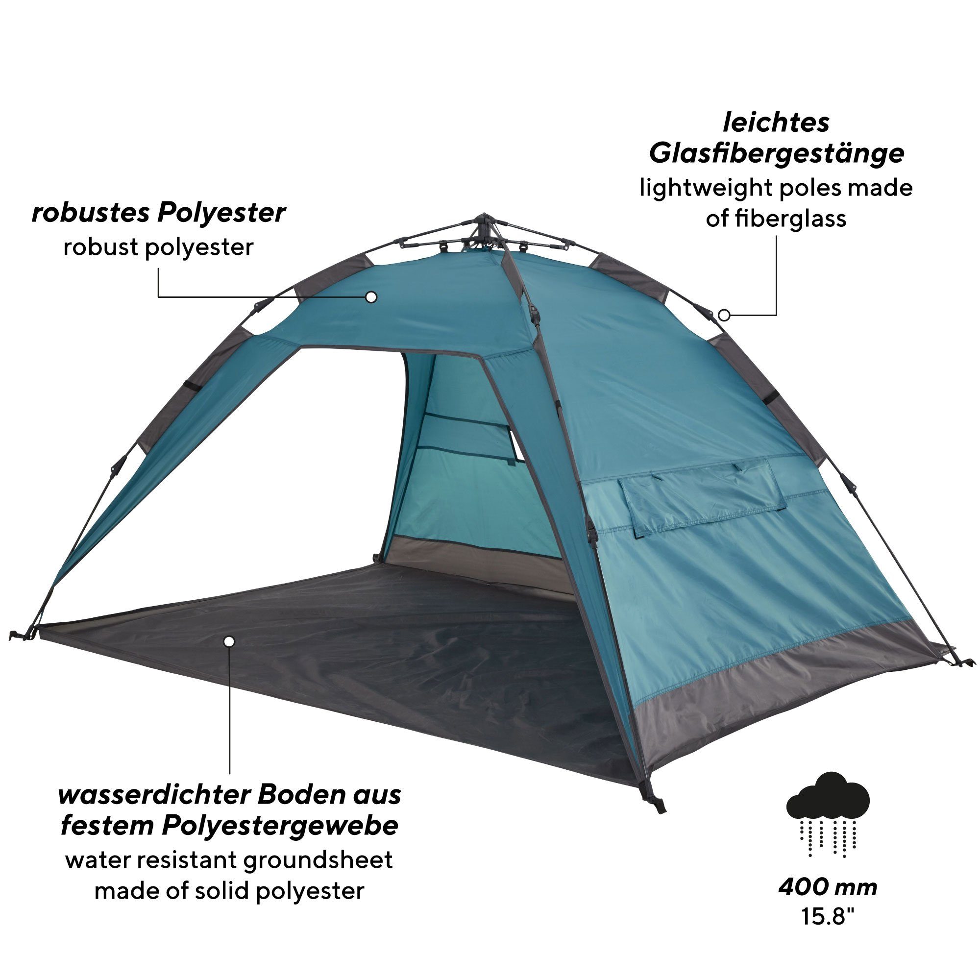 UQUIP Strandmuschel Buzzy Strandzelt XL mit UV Schutz 50+ Sonnenschutz, Windschutz, Blau, Personen: 3, einfaches Aufspannen durch Pop-Up System