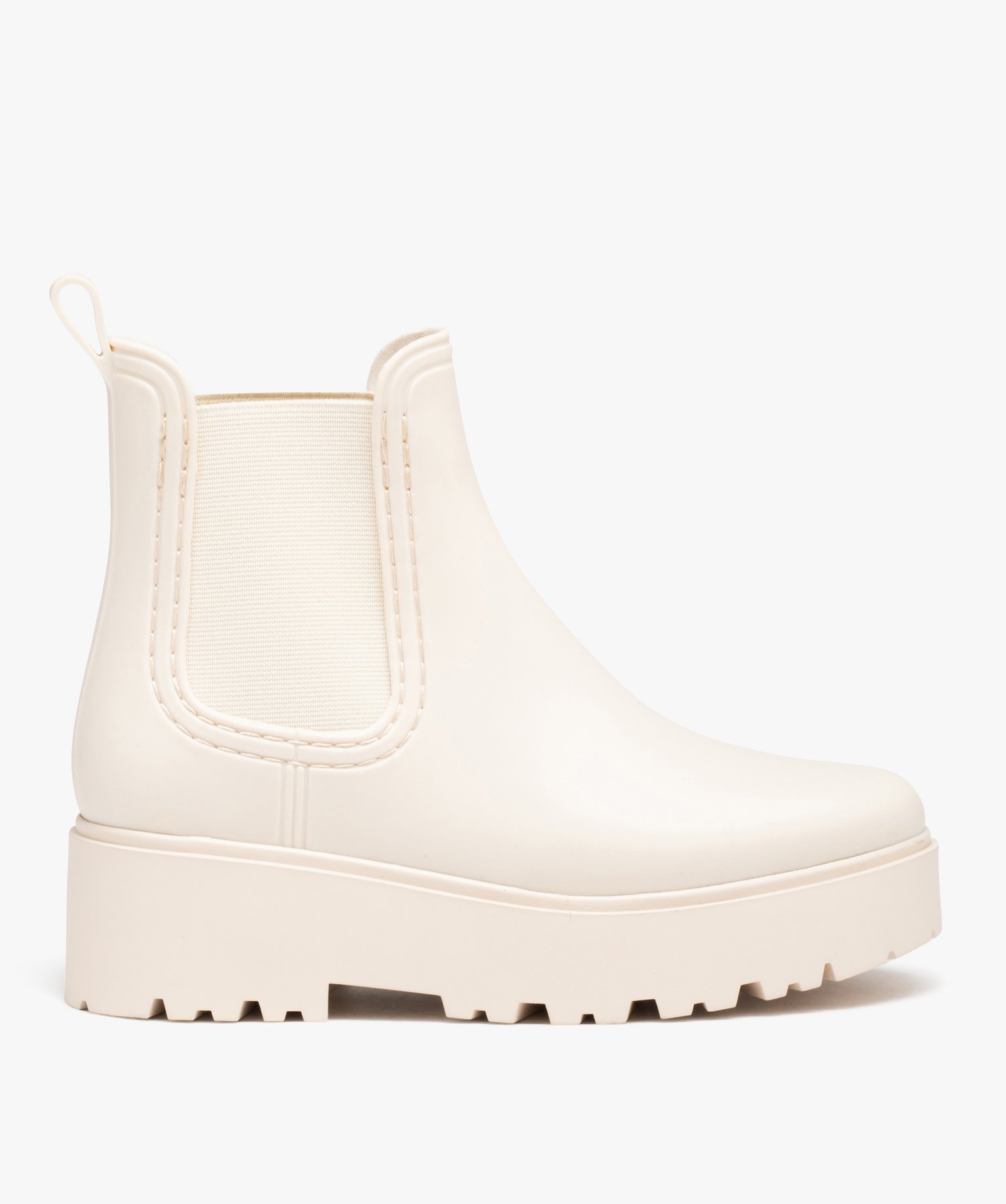 Boots femme unies style Chelsea à semelle plateforme crantée beige | GEMO