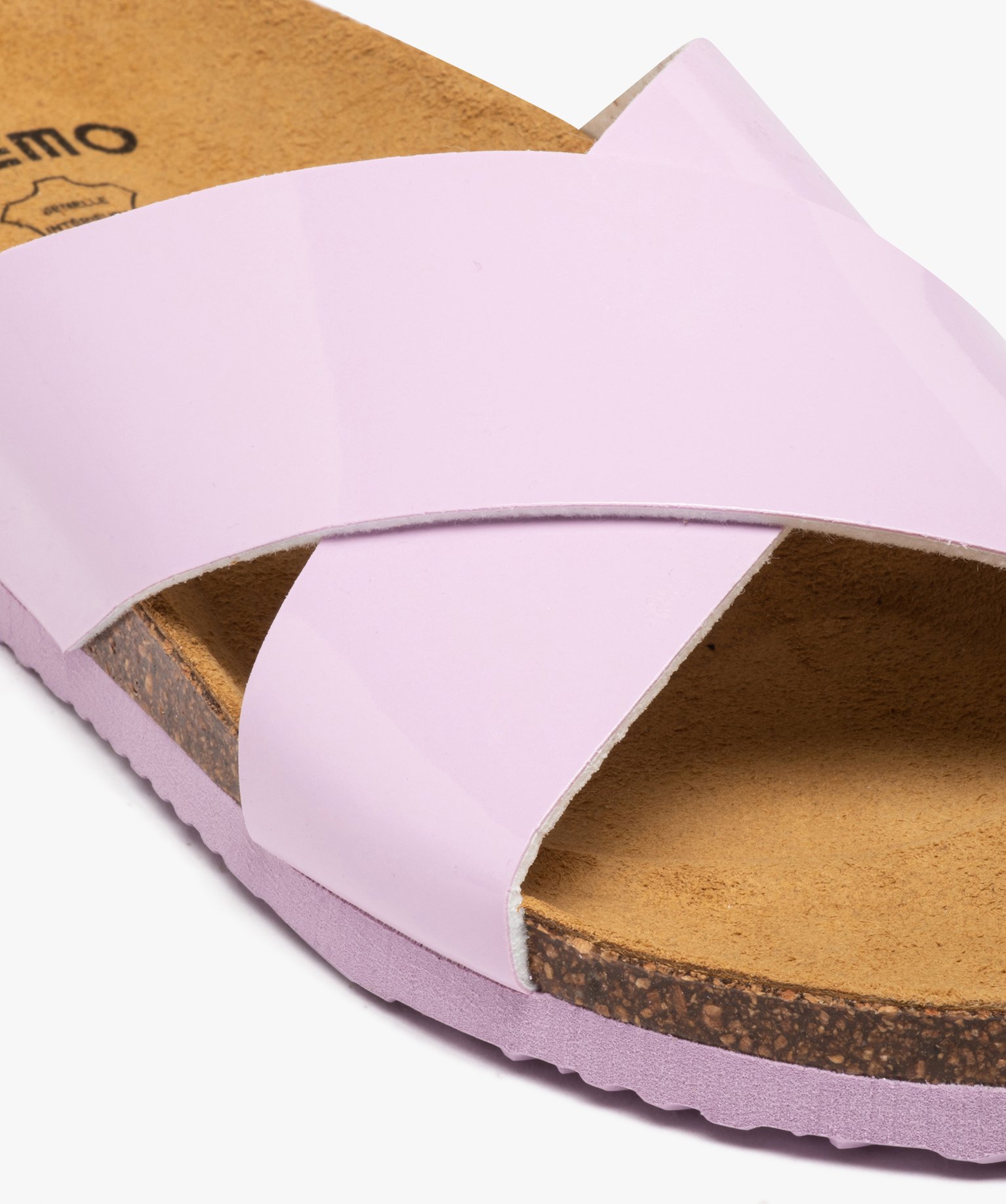 Mules femme à talon plat et larges brides croisées violet clair | GEMO