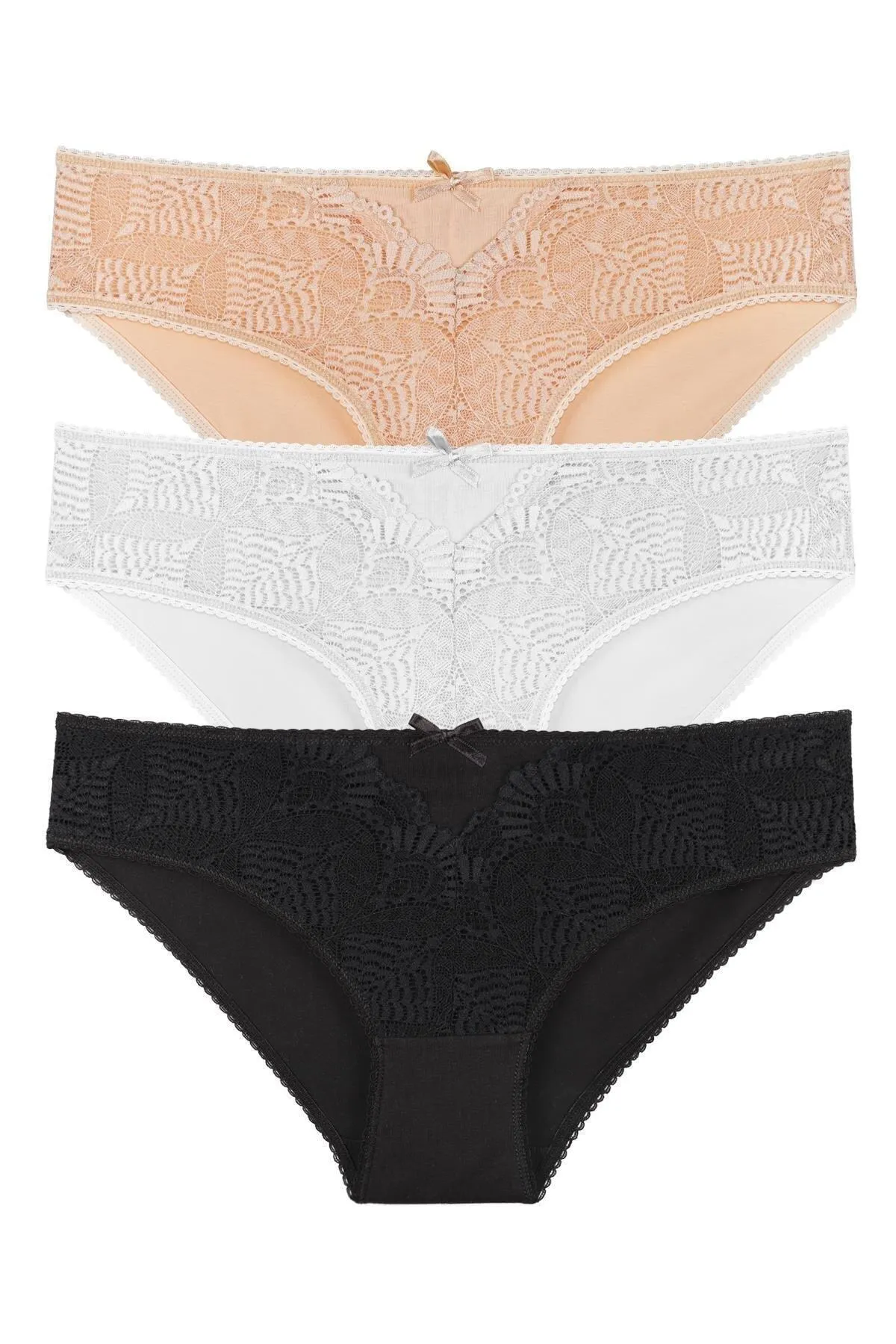 Sensu  3-teiliges Slip-Set mit Spitzendetail für Damen – Kts2076 (weite Passform)