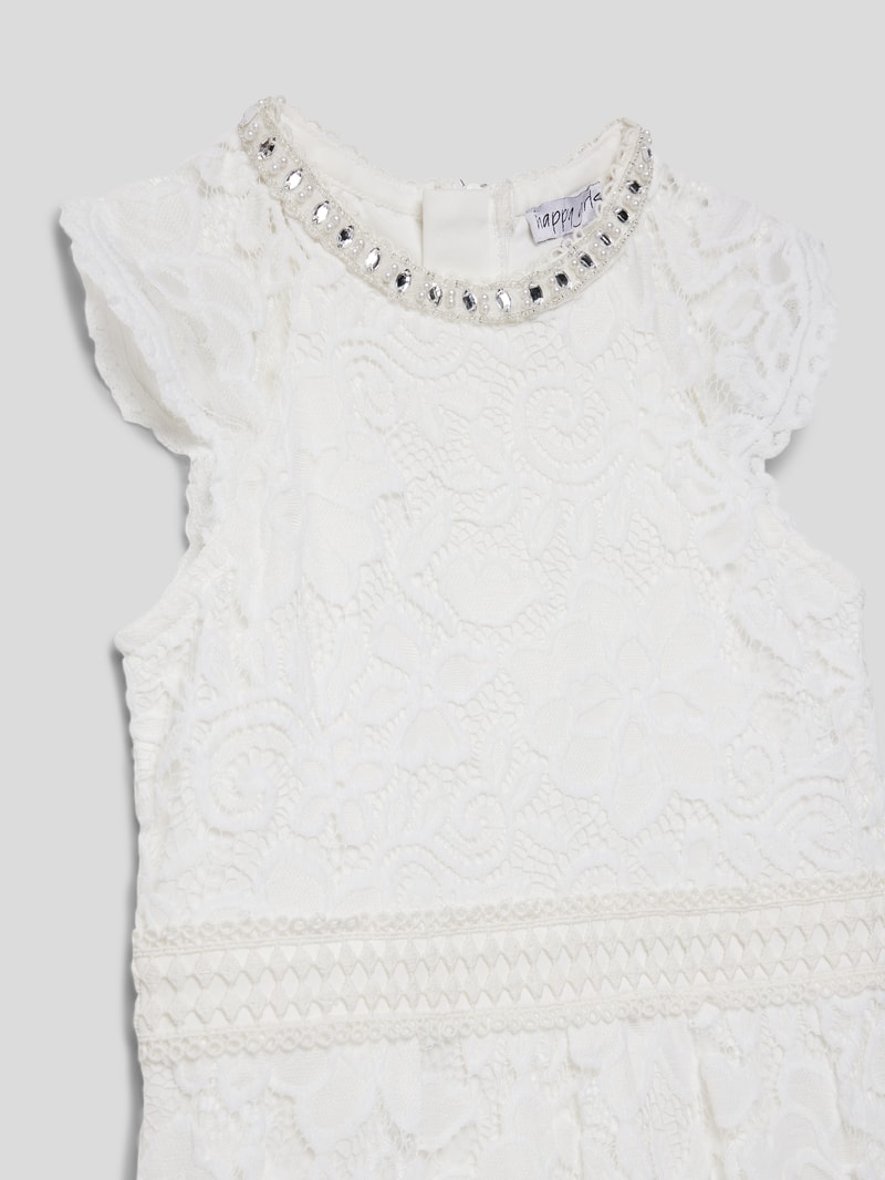 Kleid mit Ziersteinbesatz in ecru