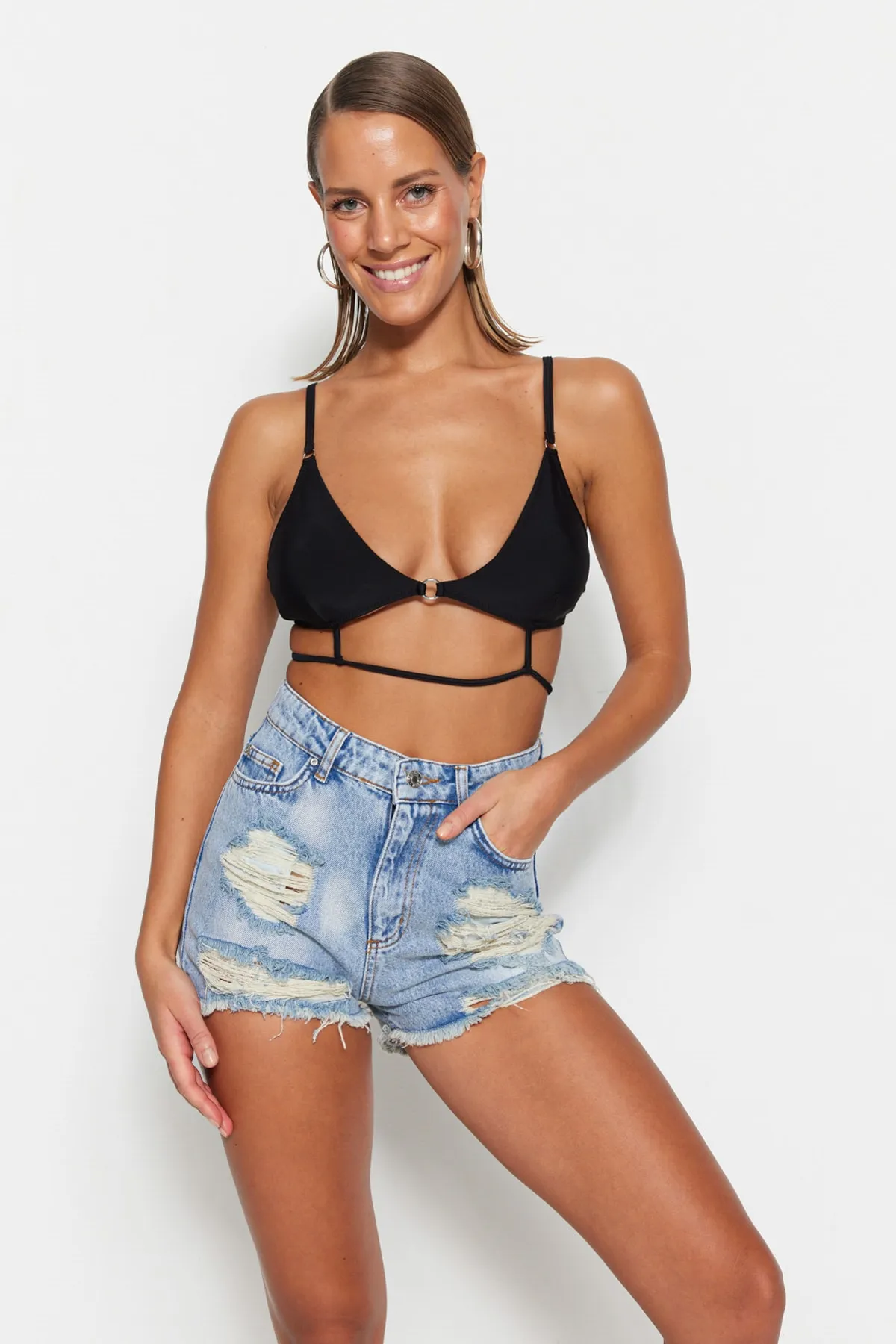 Trendyol Collection  Shorts - Blau - Hoher Bund