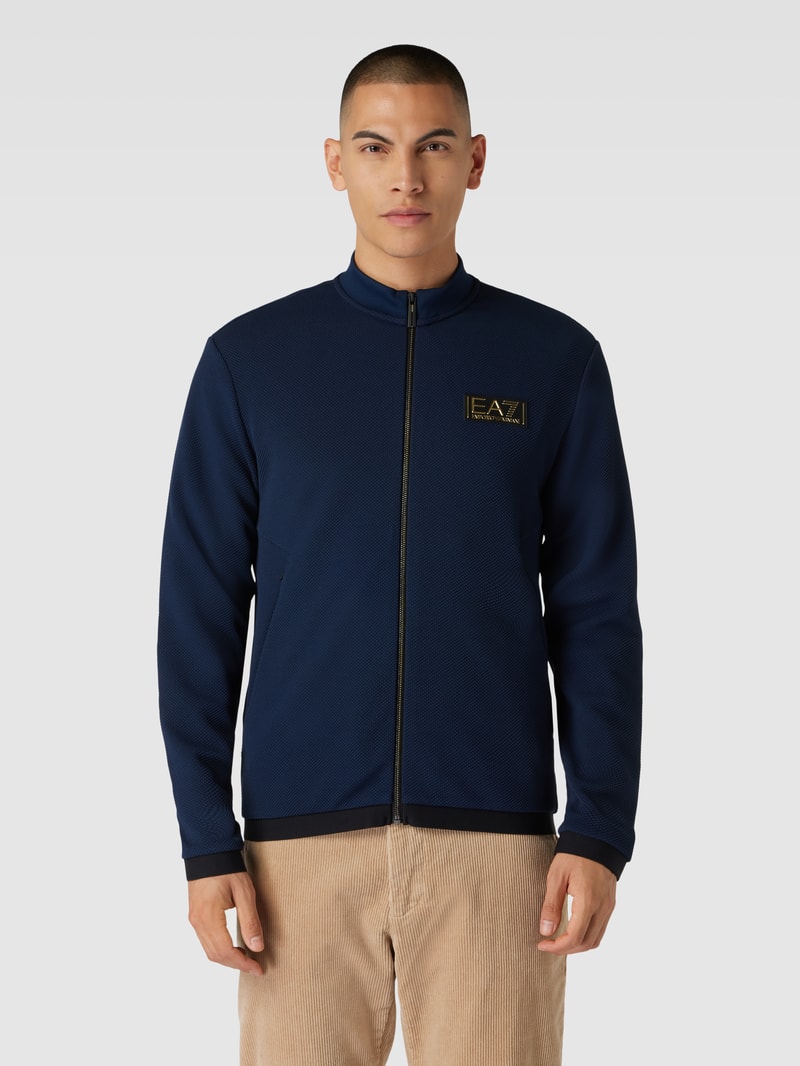 Sweatjacke mit Label-Applikation in marineblau