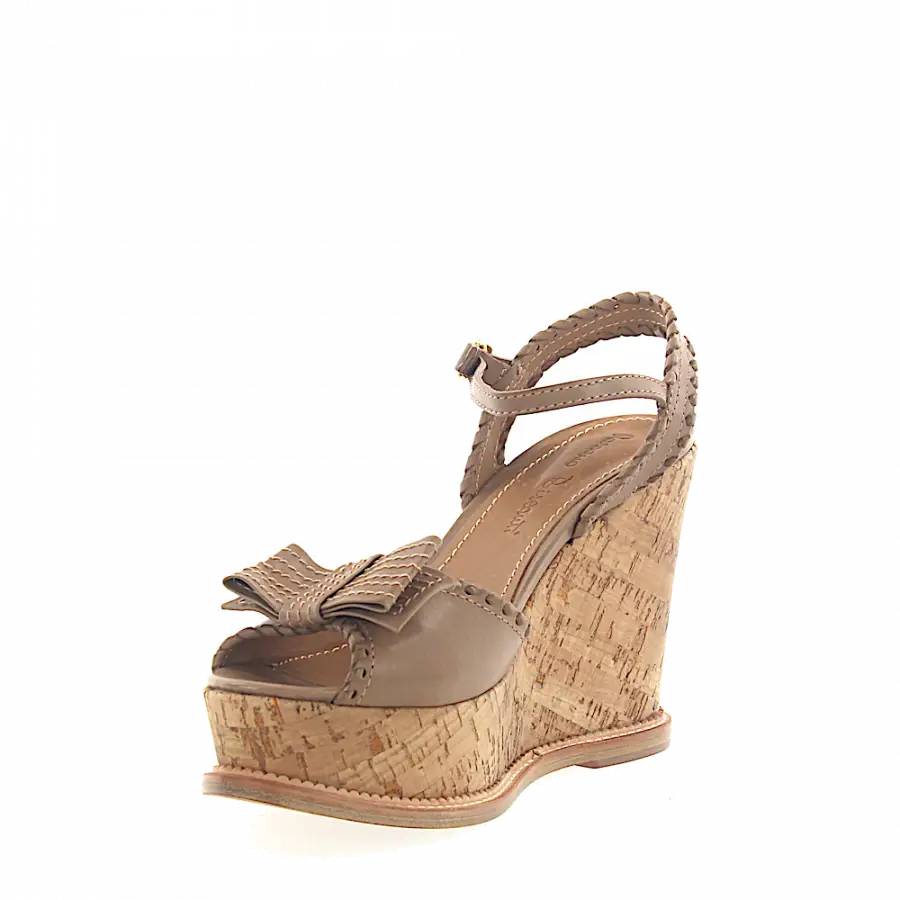 Rossano Bisconti - Wedge Sandalen 592 Leder braun Schleife - grau