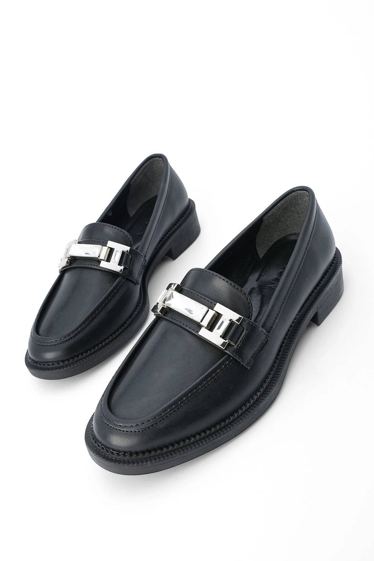 Marjin  Damen Loafer mit Schmucksteinen und Schnalle, Freizeitschuhe Hosre Schwarz