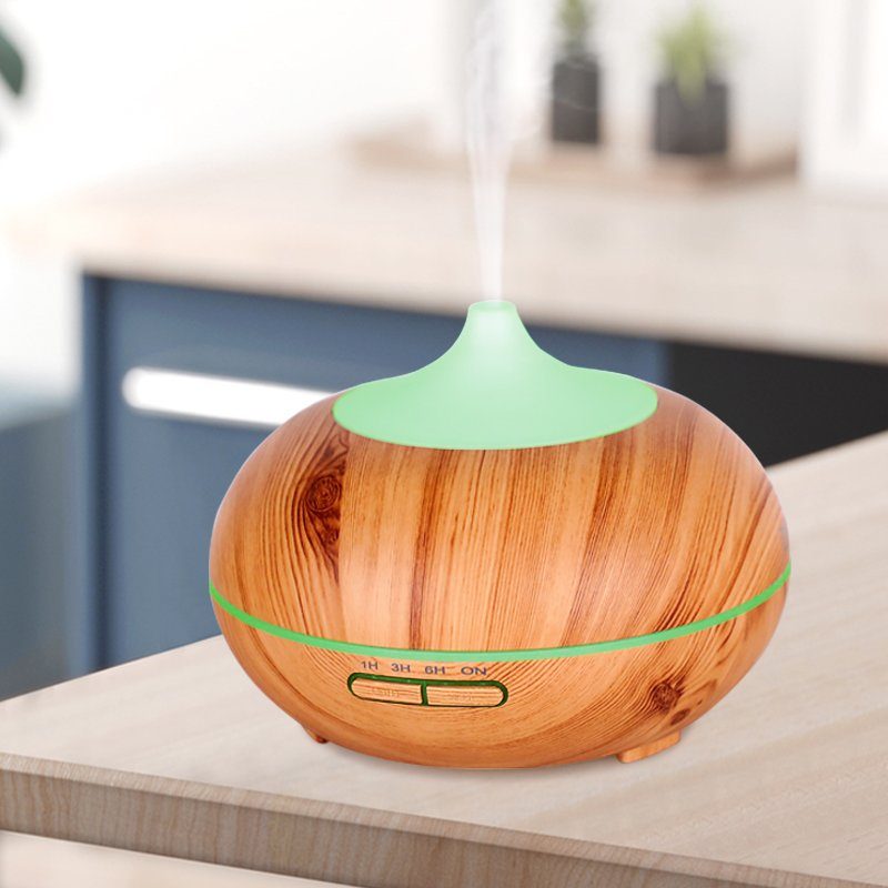 Hyrican Luftbefeuchter Aroma Ultraschall Luftbefeuchter/Diffuser, 0,3 l Wassertank, 300ml antibakterieller Wassertank, 7 Farben-LED-Beleuchtung, Holzoptik