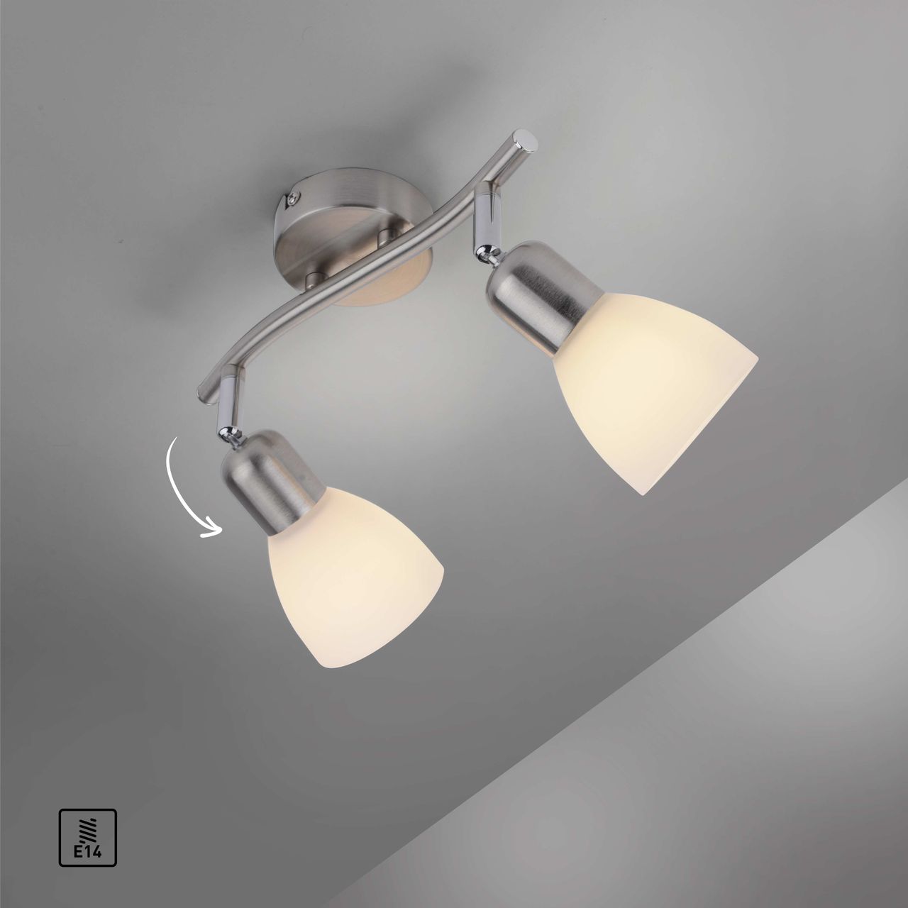 JUST LIGHT LeuchtenDirekt Wand- & Deckenleuchte KARO, 2x E14 max. 40Watt exkl., dreh- und schwenkbar, Innenleuchte, IP20