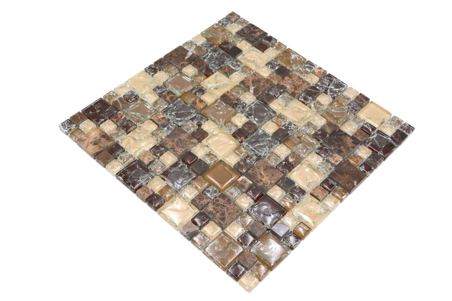 Mosani Mosaikfliesen Naturstein Glasmosaik Marmor Mosaikfliesen dunkelbraun creme