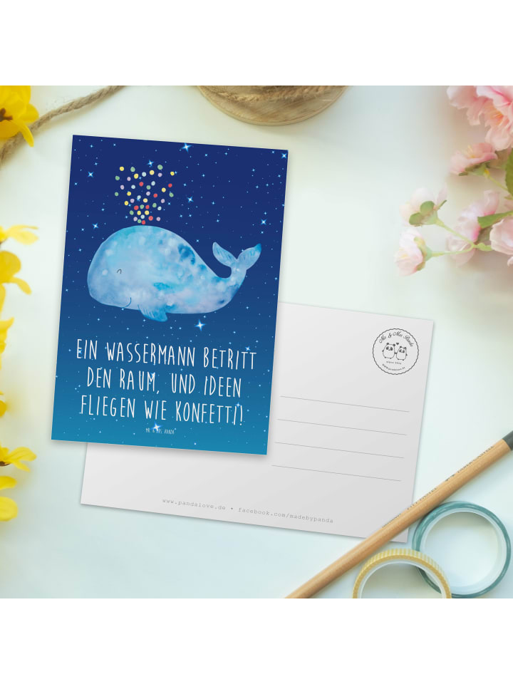 Mr. & Mrs. Panda Postkarte Wassermann Ideenflug mit Spruch in Sternenhimmel Blau günstig kaufen onesize