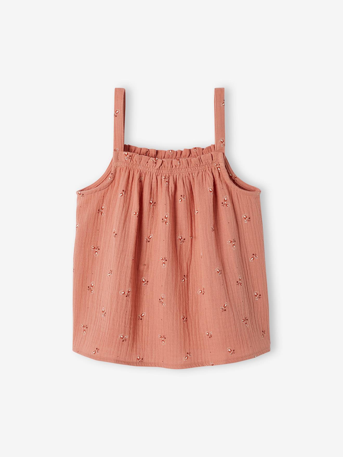 Blouse à bretelles en gaze de coton fille rose