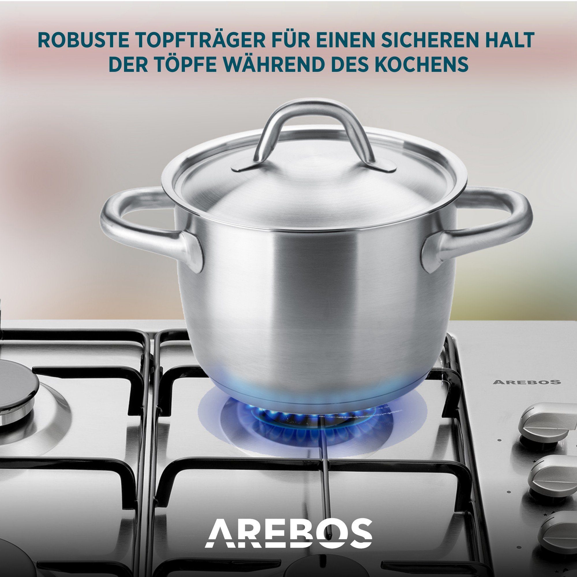 Arebos Gas-Kochfeld Gasherd AR-HE-GH58, Edelstahl, Geeignet für Erdgas oder Propangas, Gasherd, Gaskocher