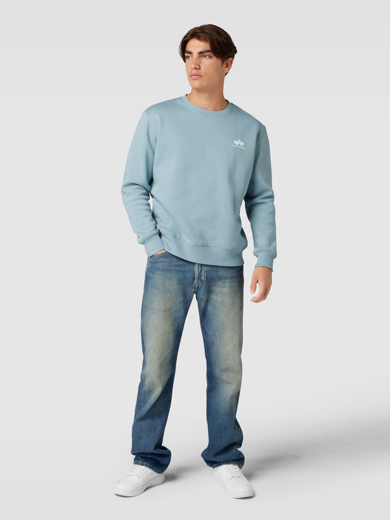 Sweatshirt mit Label-Print Modell 'BASIC' in hellblau