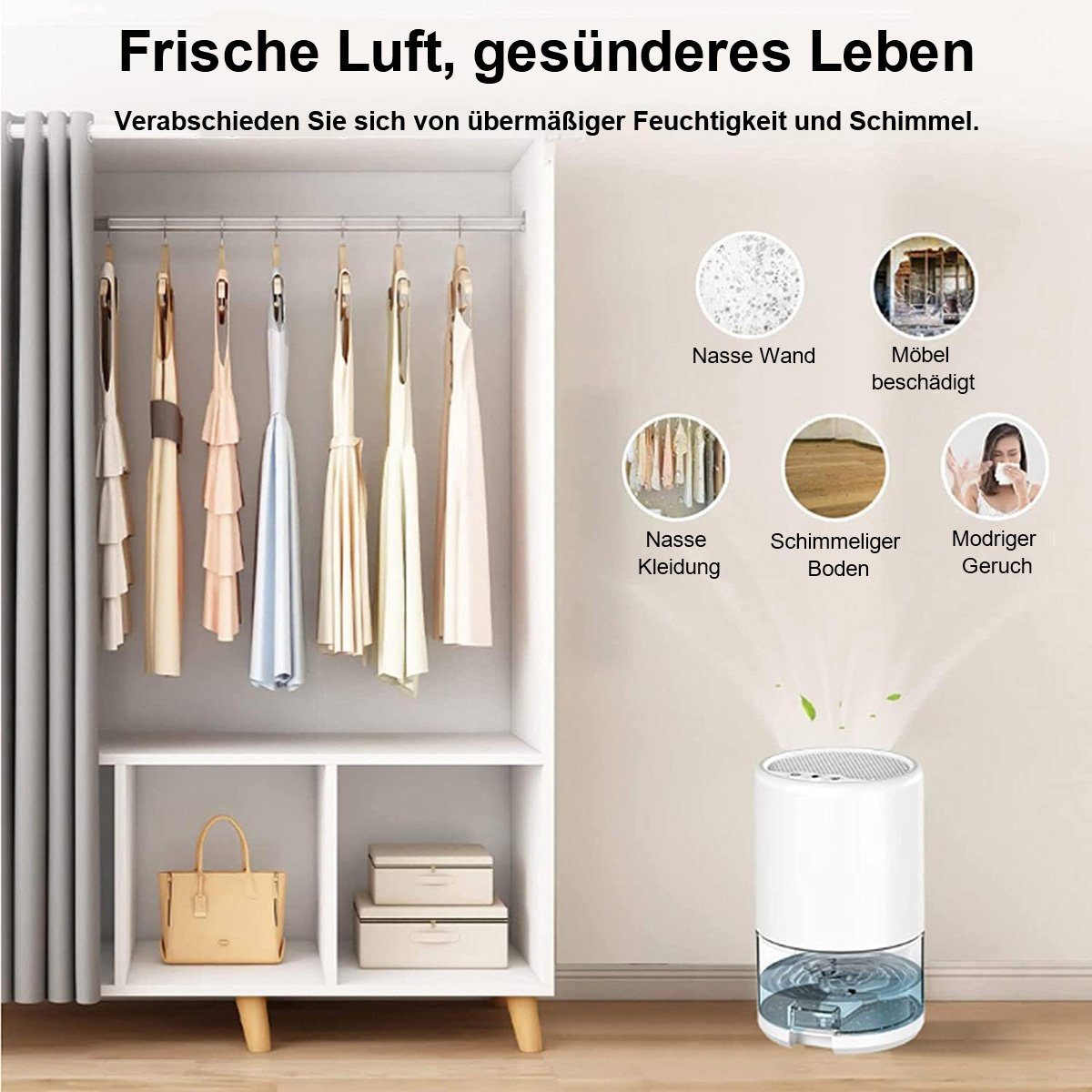 Yoyaxi Luftentfeuchter Leiser tragbarer Luftentfeuchter für Zuhause, Effektiver Feuchtigkeitsabbau und Luftreinigung