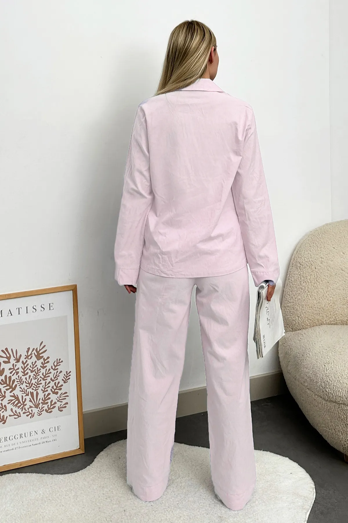 Trend Alaçatı Stili  Puderrosa gewebter Pyjama-Anzug mit einer Tasche für Damen Alc-X11661
