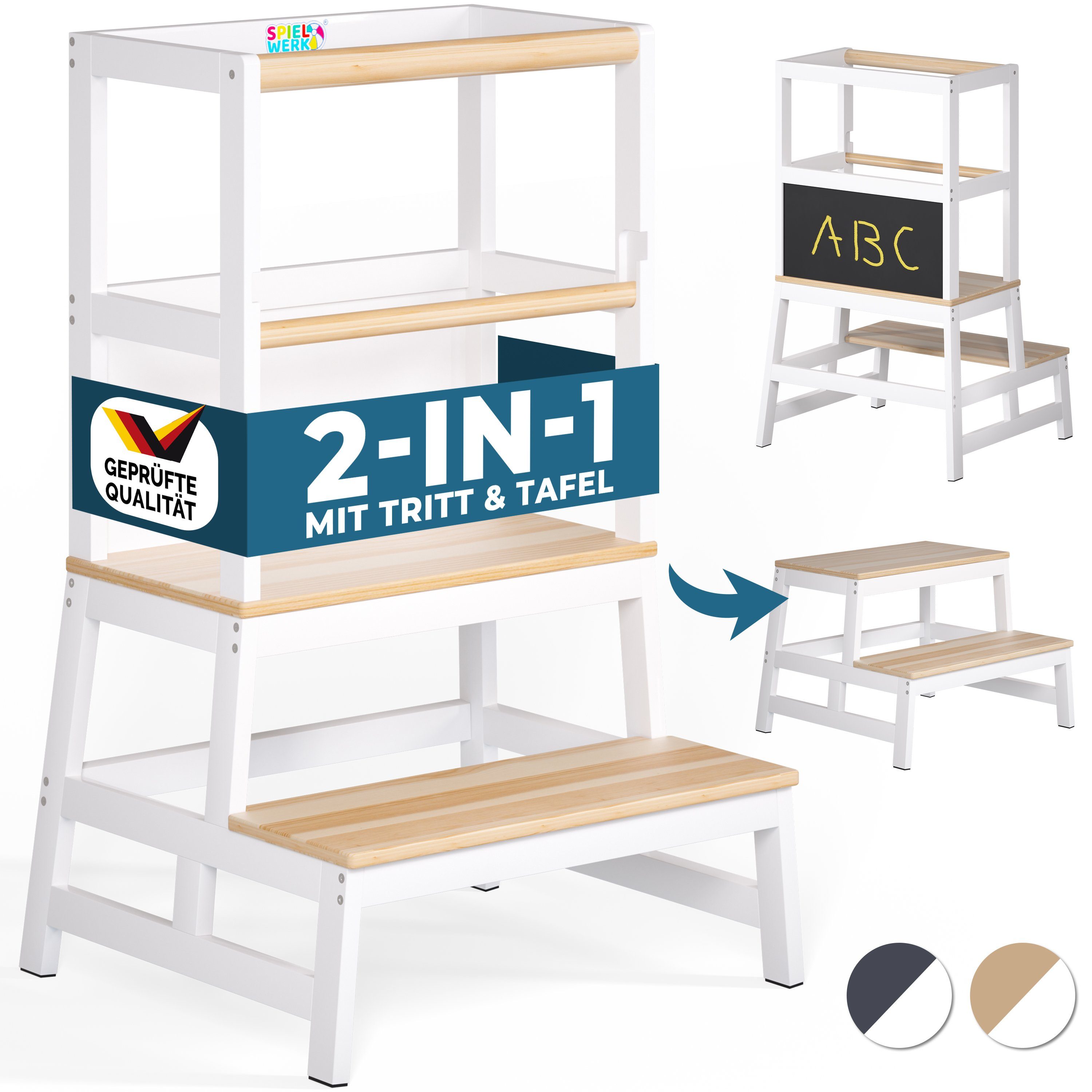 Spielwerk Kinderstuhl, 50x51x93cm 100kg belastbar Sicherheitsstange Tritthocker Küchenhelfer