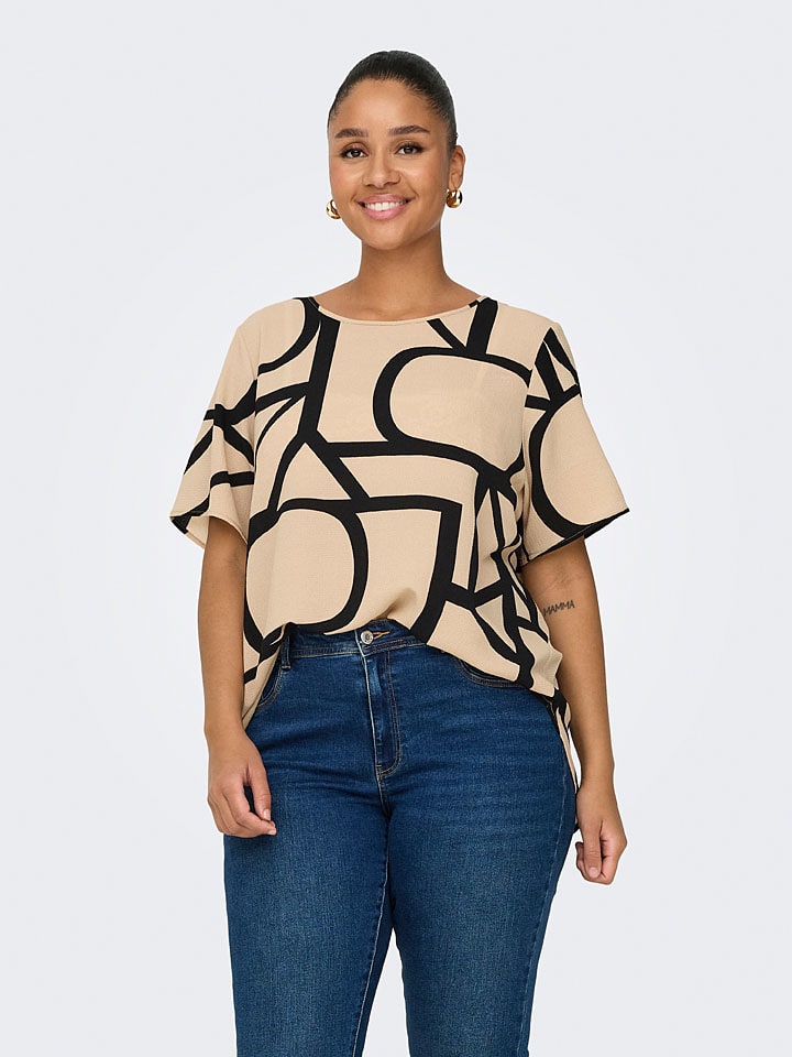 ONLY Carmakoma Bluse in Beige/ Schwarz günstig kaufen