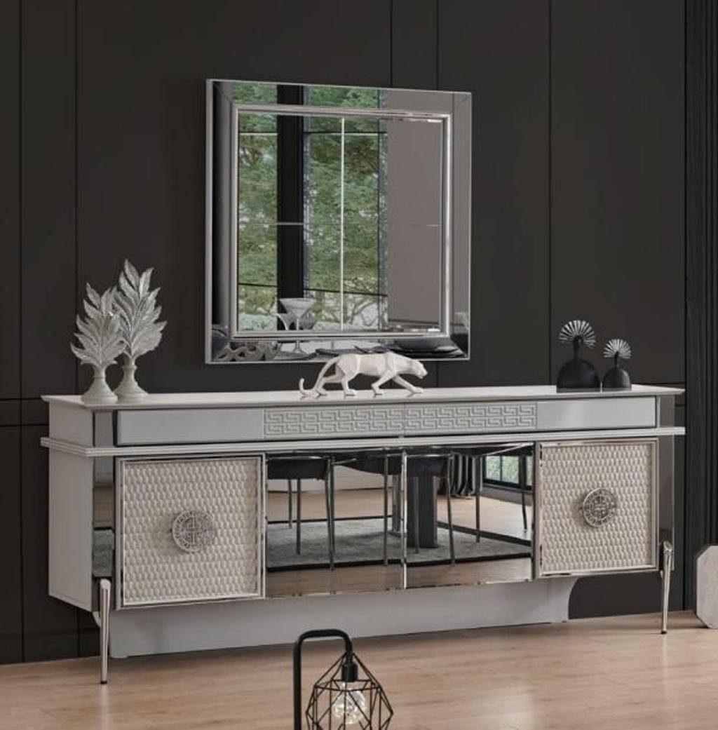 JVmoebel Esszimmer-Set Stuhlgruppe Essgruppe Esszimmer Esstisch Stühle Grau Holz Set 8tlg, (8-St., 1x Tisch + 6x Stühle + 1x Sideboard), Made in Europa
